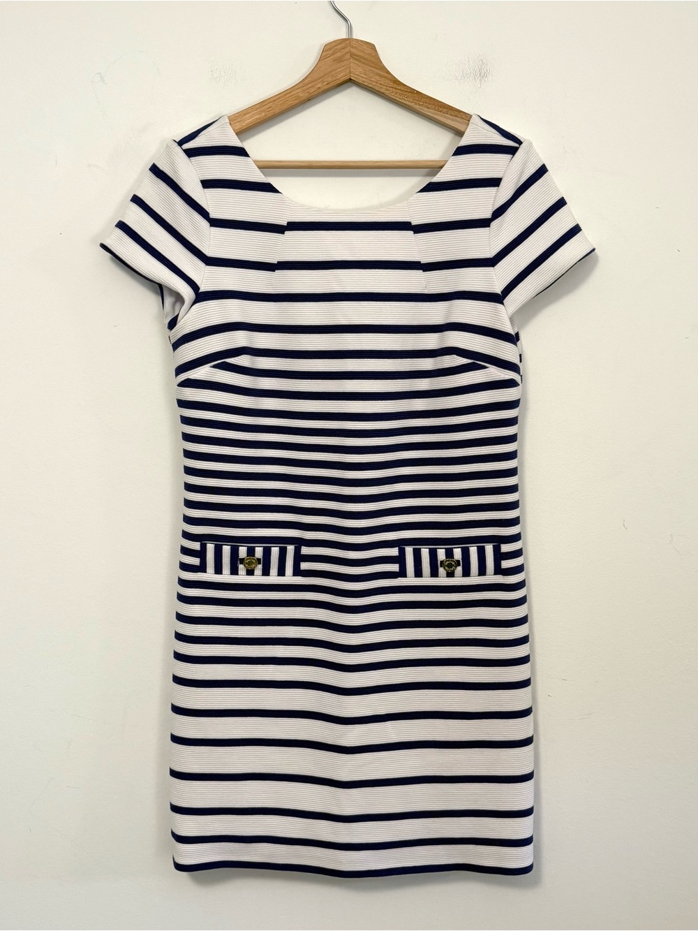 Lilly Pulitzer Navy White Striped Shift Dress Size M Back Zip Nautical